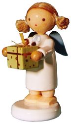 Flade Engel mit Weihnachtspäckchen, grün (Flade 6151) Erzgebirgische Volkskunst: Engel / mit Weihnachtspäckchen, grün
