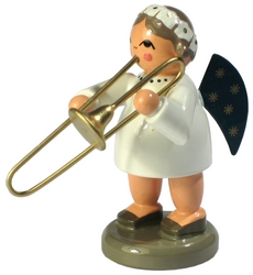KWO Engel, 5 cm mit Posaune (KWO 75655) Erzgebirgische Volkskunst: Engel mit Posaune