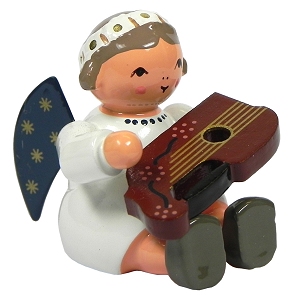 KWO Engel sitzend, 4cm mit Zither (KWO 75658) Engel mit Zither
