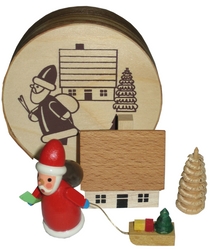 Dregeno Spanschachtel Ruprecht (Dregeno 070/015) Erzgebirgische Volkskunst: Spanschachtel mit Ruprecht, Haus, Schlitten, Baum