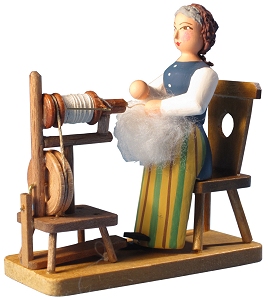 W. Werner Volkstypen Frau mit Spinnrad, blau (W. Werner 2408) Erzgebirgische Volkskunst: Volkstypen Frau mit Spinnrad, blau