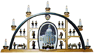 Klaus Kolbe Schwibbogen Frauenkirche mit Kurrende (Klaus Kolbe 202/160/5) Erzgebirgische Volkskunst: Schwibbogen / Frauenkirche mit Kurrende