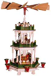 Werkstatt im Seiffener Hof Pyramide 3-stöckig weiß (Werkstatt im Seiffener Hof, 085, 107 ,2) Erzgebirgische Volkskunst: Pyramide, dreistöckig, farbig, mit Krippenmotiv