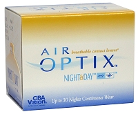 Ciba Vision Air Optix Night & Day, 6er-Pack (Alcon) Silikon-Hydrogel-Linsen für den monatlichen Austausch.
 
- höchste Sicherheit durch höchste Sauerstoffdurchlässigkeit
- hervorragender Tragekomfort
- sehr lange Tragezeiten möglich
- auch für trockene und sensible Augen
- geringe Ablagerungsneigung
 
Maximale Tragezeit: bis zu 24 h täglich (beachten Sie die Hinweise unten!)
 
Tragemodus: Tagestragen; alternativ bis zu 30 Tagen und 29 Nächten durchgehend, sofern dieser Tragemodus von Ihrem Anpasser als unbedenklich freigegeben wurde.
 
Verträglichkeitstests: halbjährlich, bei freigegebenem Übernacht-Tragen vierteljährlich
