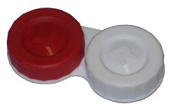  Kontaktlinsenbehälter, rot-weiß, mit Lippendichtung Kontaktlinsenbehälter, rot-weiß, mit Lippendichtung zum Aufbewahren von harten oder weichen Kontaktlinsen.